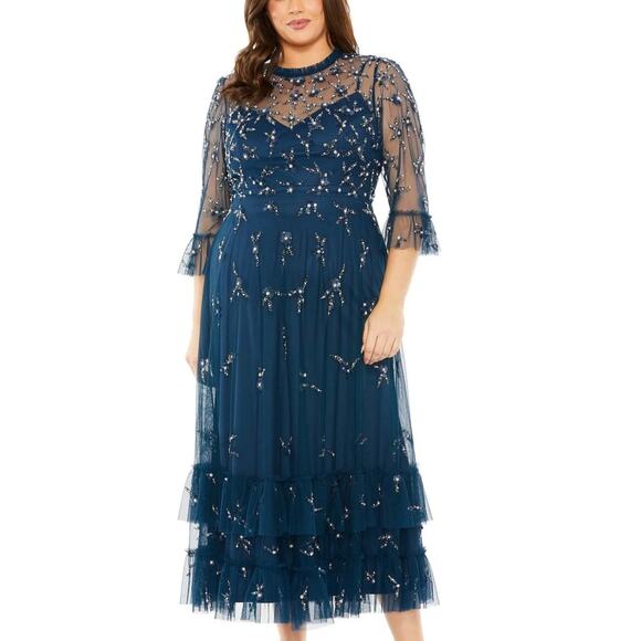 Mac Duggal Fabulouss Dress Sage Blue Plus Size 16 W NWT 9263 Mother of the Bride - Picture 1 of 16